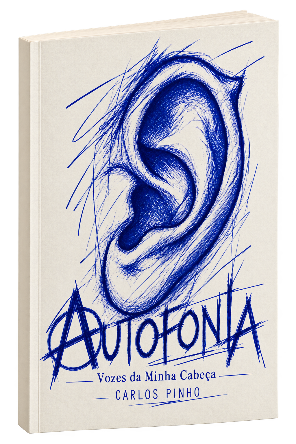 Mockup realista do livro Autofonia: Vozes da Minha Cabeça, de Carlos Pinho